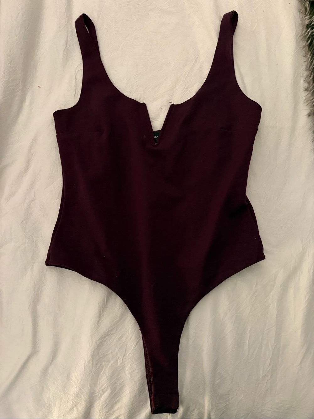 Lulu's Deep Burgundy Scoop V-Notch Bodysuit